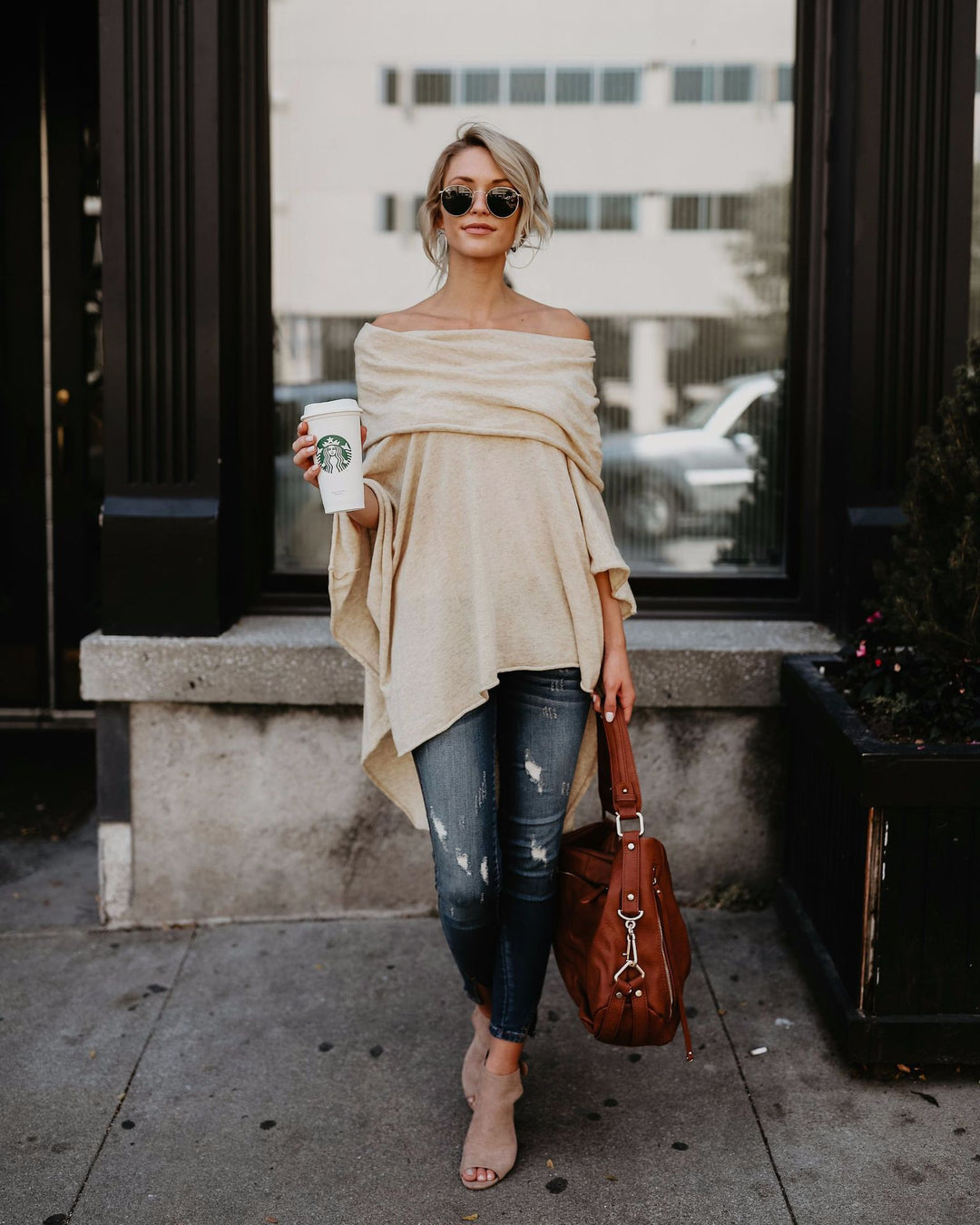 Damen lässiger Poncho mit asymmetrischem Saum EB