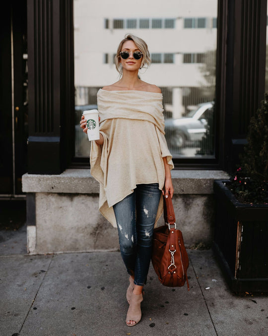Damen lässiger Poncho mit asymmetrischem Saum EB
