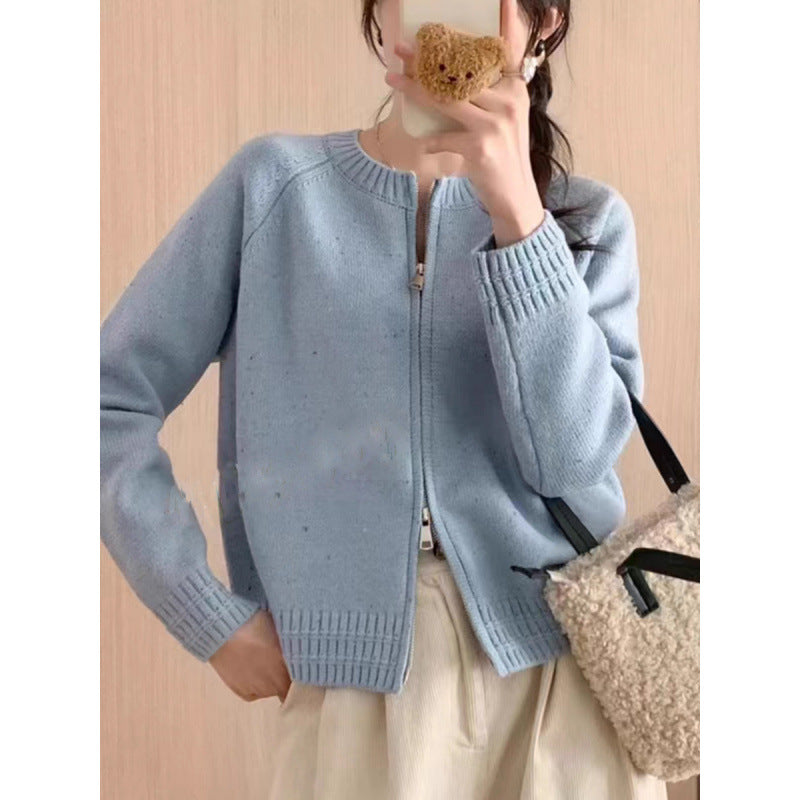Damen Strickjacke Mit Einem Modernen Reißverschluss Und Gerippten Abschlüssen EB