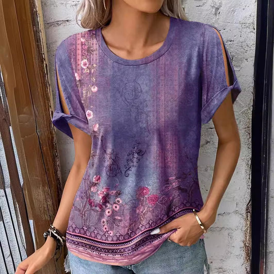 Damen T-Shirt mit floralem Muster und cut-out Ärmeln EB