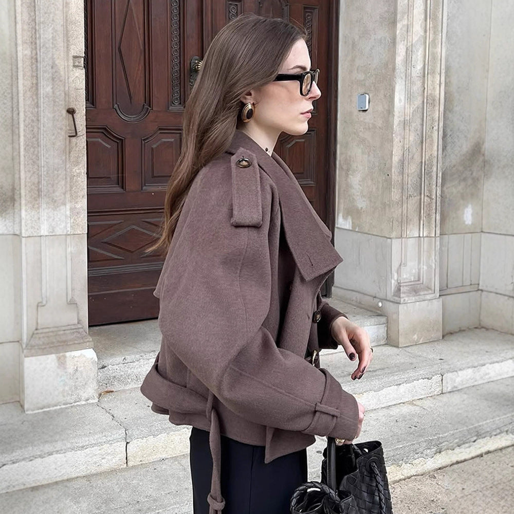 Damen lässige Oversized-Jacke mit doppelter Knopfleiste und breitem Revers EB