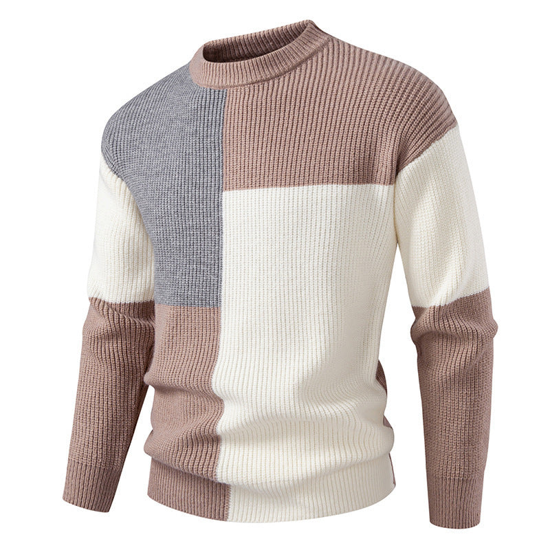 Herren farbenfroher Strukturpullover mit modernem Schnitt und Rundhalsausschnitt EB