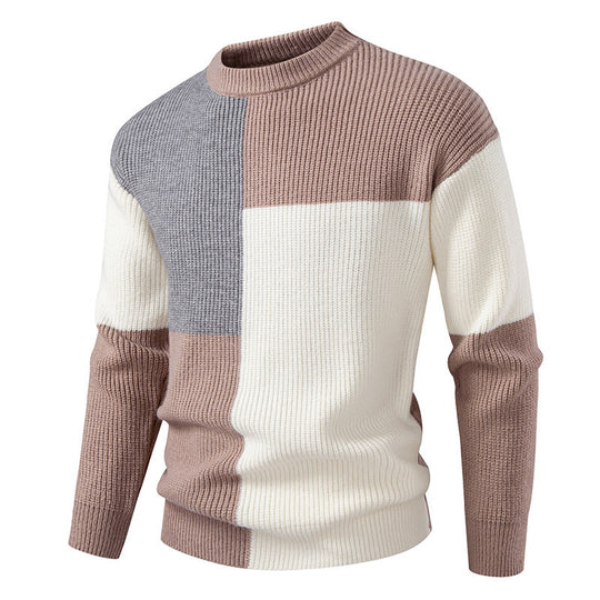 Herren farbenfroher Strukturpullover mit modernem Schnitt und Rundhalsausschnitt EB