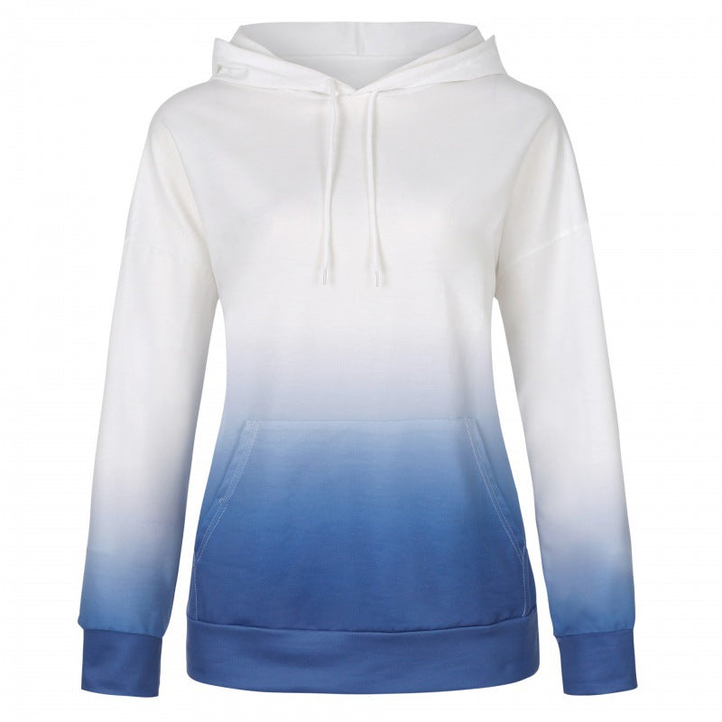 Damen Oversize Kapuzenpullover mit Dip-Dye Farbverlauf und Kängurutasche EB