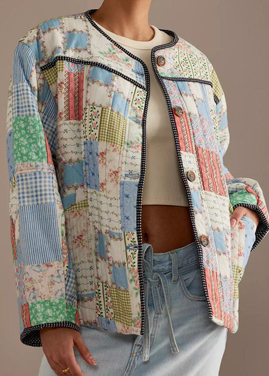 EB | Patchwork - Baumwoll-Quilted-Jacke mit Rundhals
