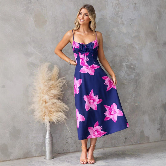 Damen Maxikleid mit floralem Muster und raffiniertem Rüschendetail EB