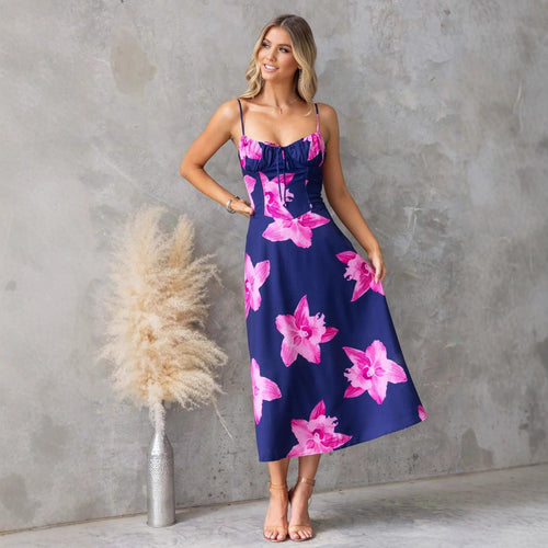 Damen Maxikleid mit floralem Muster und raffiniertem Rüschendetail EB