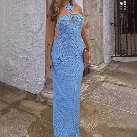 Damen Strick-Maxikleid mit floralen Einsätzen EB