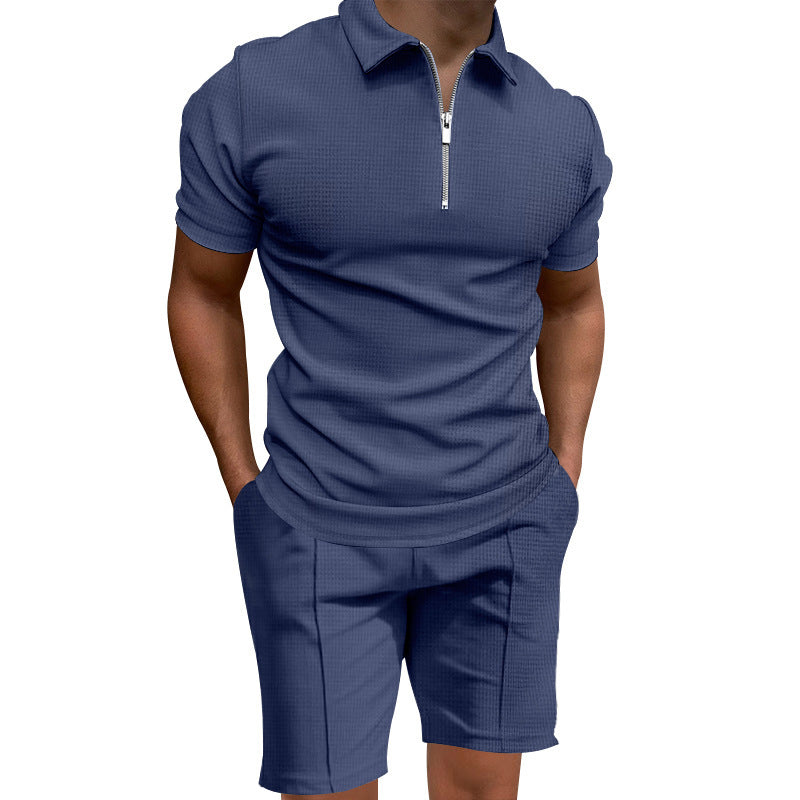 Herren Polo- und Shorts-Set mit modernem Reißverschluss und elastischem Bund EB