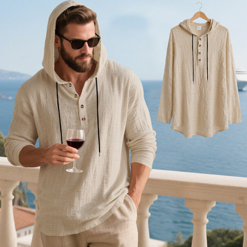 Herren lässiges Kapuzenshirt aus weichem Baumwollmix mit Knopfleiste und praktischen Taschen EB