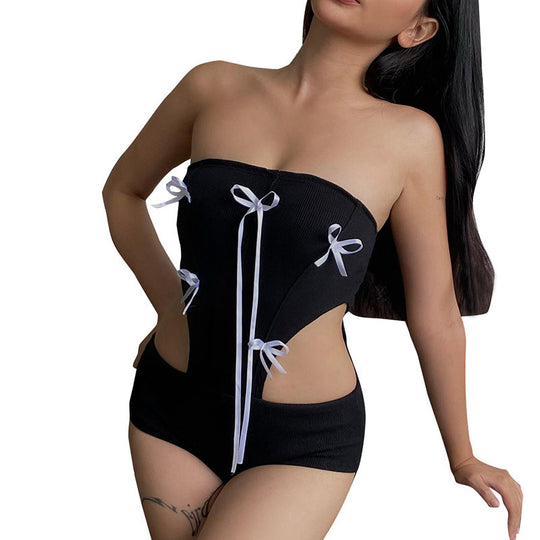 Damen Bandeau-Badeanzug mit dekorativen Kordelzügen und figurformendem Schnitt EB