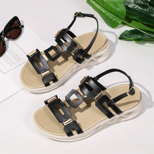 Damen Komfort-Sandalen mit modischen Schnallenakzenten und ergonomischer Sohle EB