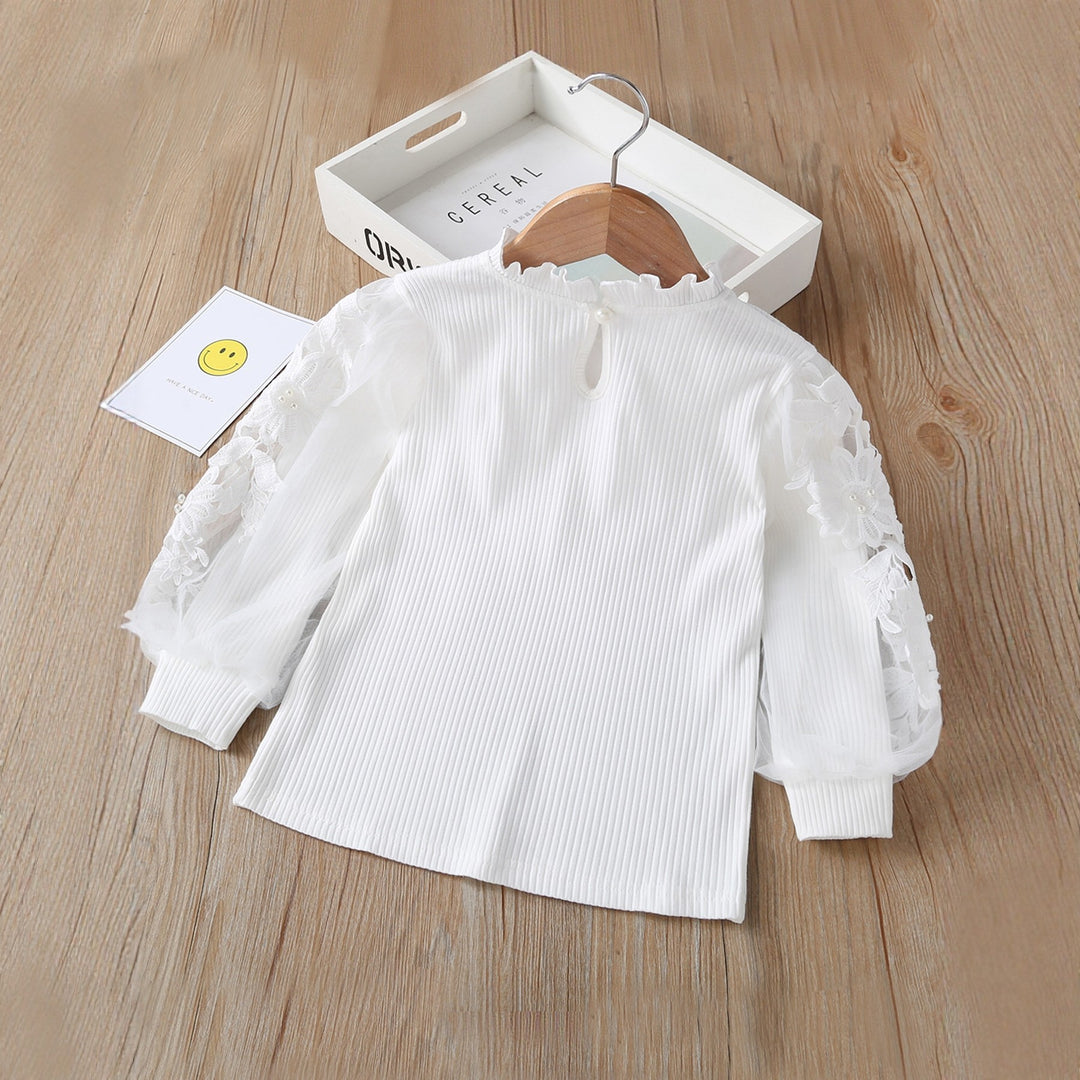 Mädchen Bluse mit Puffärmeln und floralem Spitzenbesatz EB