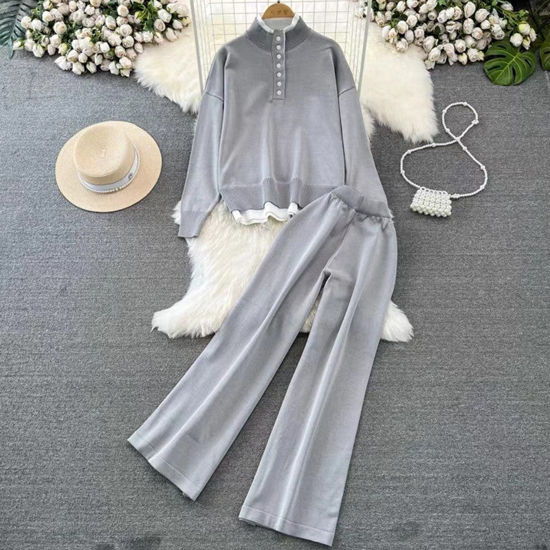 Damen Loungewear-Set mit hoher Rippstruktur und Knopfdetaillierung EB