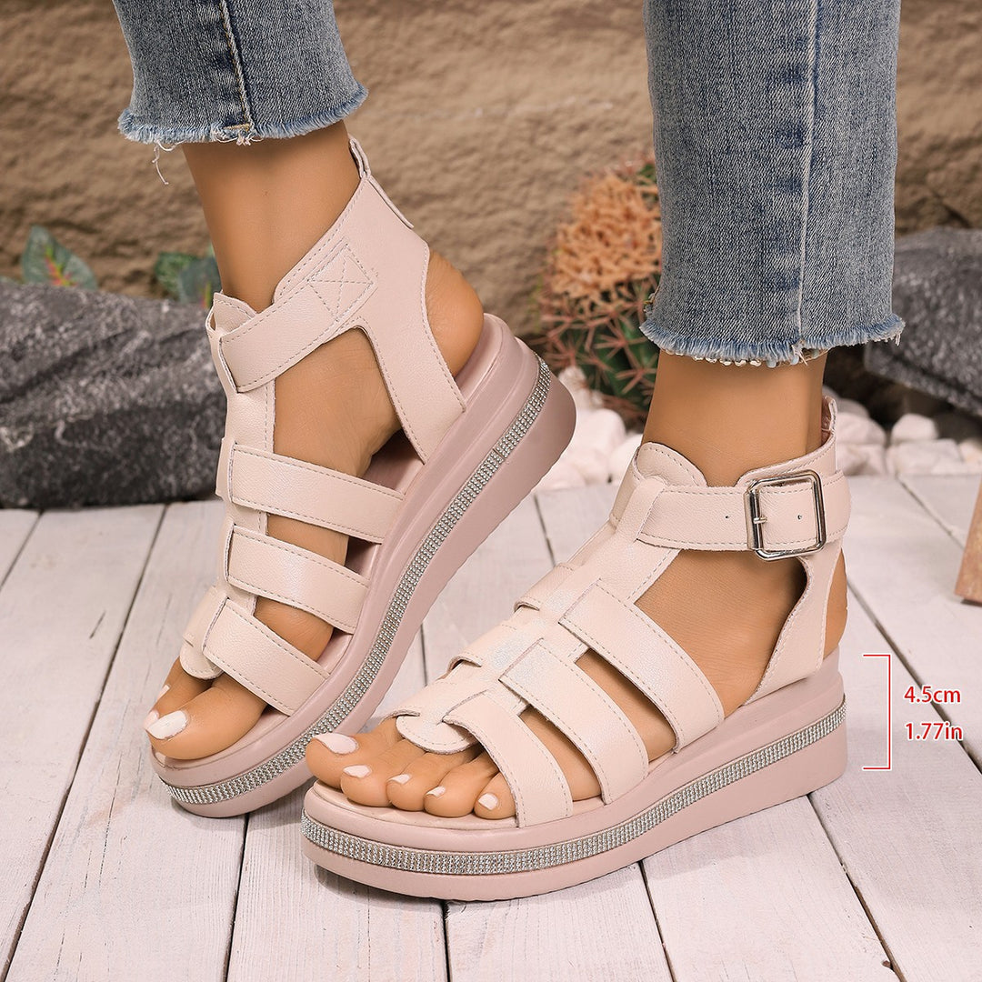 Damen Komfortable Riemchen-Sandalen mit trendigem Blockabsatz EB