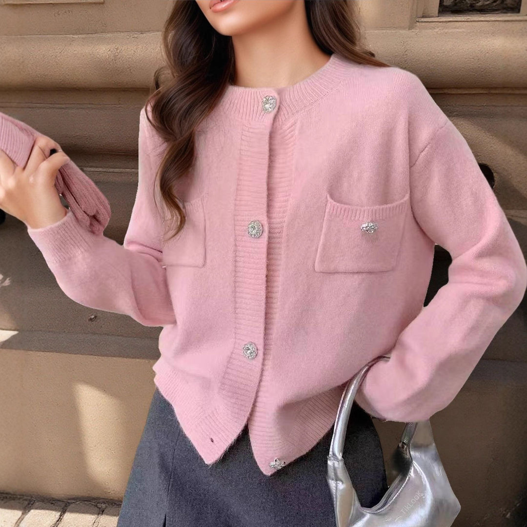 Damen Strickjacke mit dekorativen Taschen und edlen Knöpfen EB