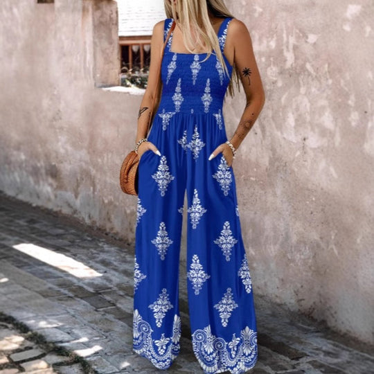 Damen Jumpsuit mit elastischem Taillenbund und floralen Verzierungen EB