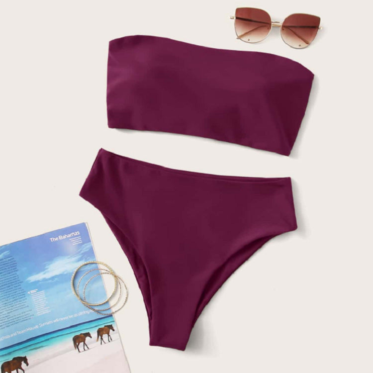 Damen Bikini-Set mit bandeau Oberteil und hohem Taillenslip EB