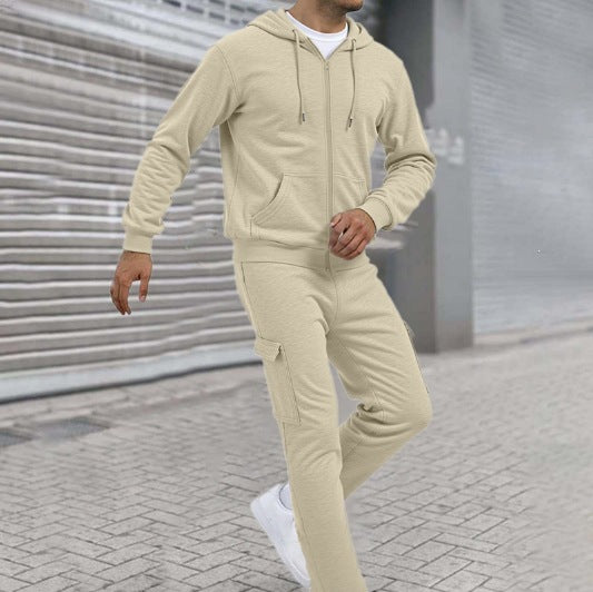 Herren nan athletischer Zip-Sweatset mit Cargo-Jogginghose, ergonomischen Nähten und gerippten Bündchen EB