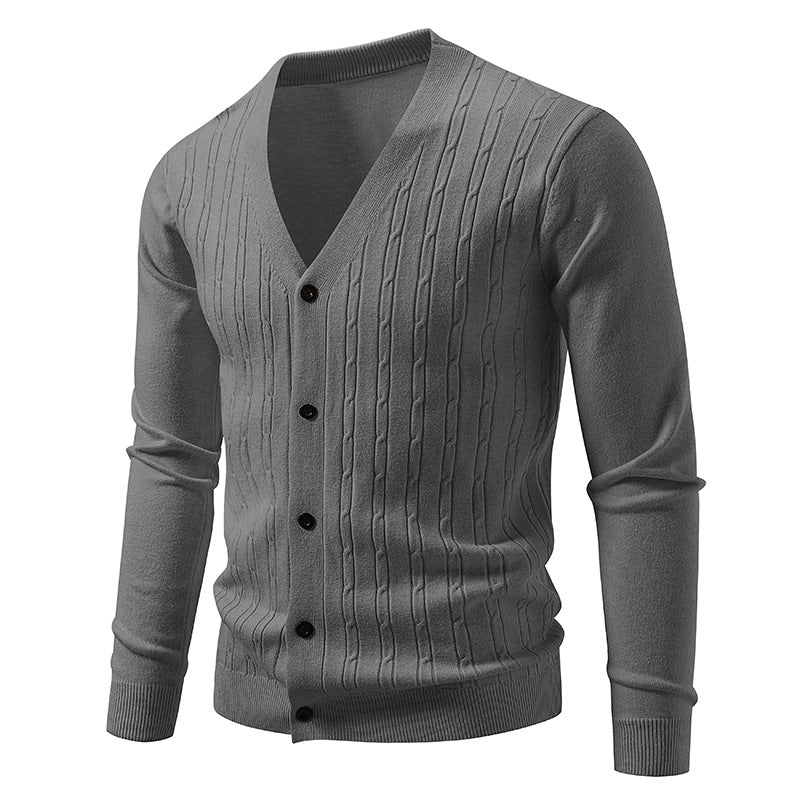 Herren nan Feinstrick-Cardigan mit tiefem V-Ausschnitt schmaler Passform und vertikalem Zopfstrick EB