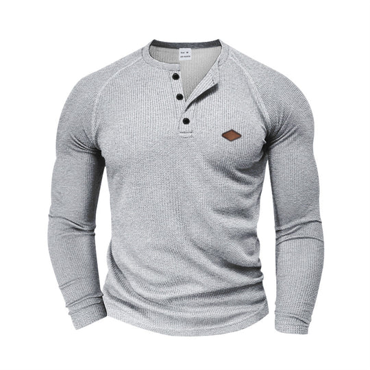 Herren langärmliges Henley-T-Shirt mit strukturiertem Gewebe und modischem Knopfdesign EB