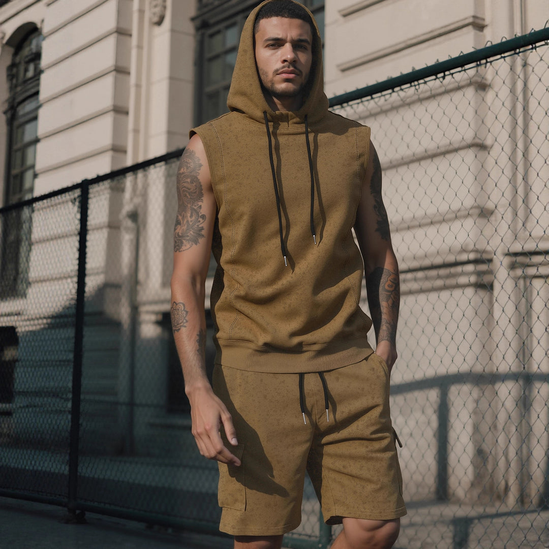 Herren nan Kapuzen-Muskelshirt-Set mit funktionaler Cargobermuda EB