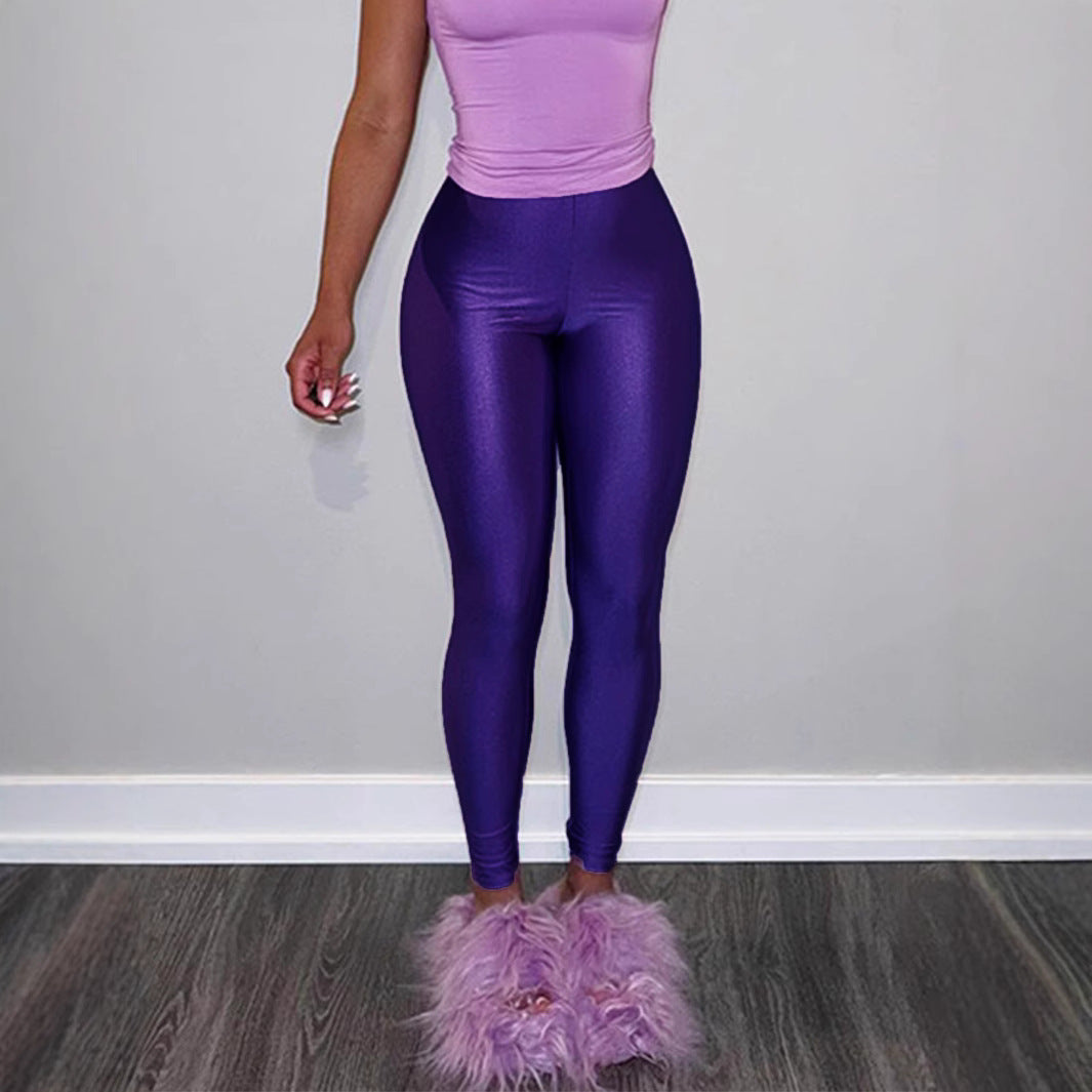 Damen Hochglänzende Fitness-Leggings mit hoher Taille und umfassendem Komfort EB