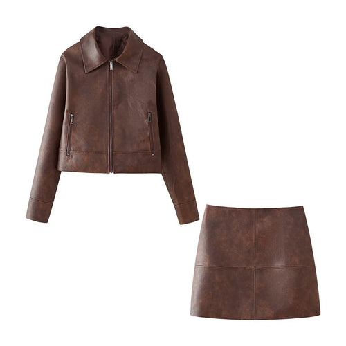 Damen cropped Kunstlederjacke mit stylischem Stehkragen und Reißverschlusstaschen EB