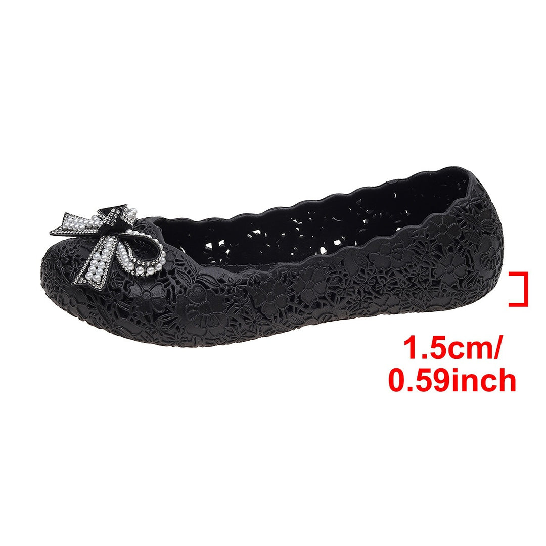 Damen Elegante Ballerinas mit floralem Lochmuster und Glitzer Schleife EB