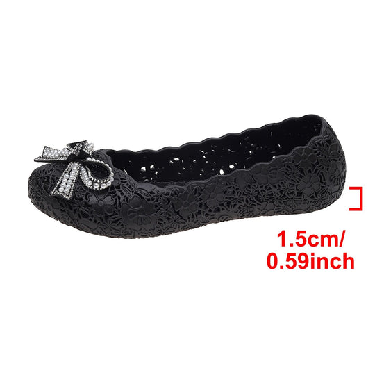Damen Elegante Ballerinas mit floralem Lochmuster und Glitzer Schleife EB