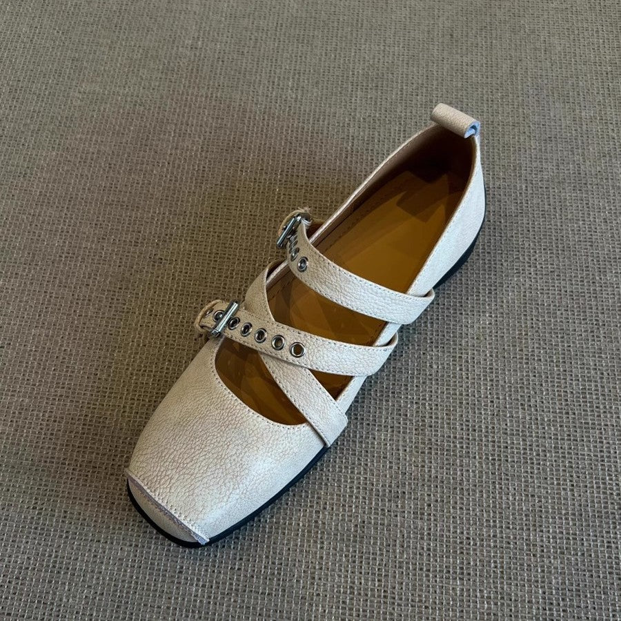 Damen Ballerinas mit dekorativen Riemen und modischen Schnallen EB