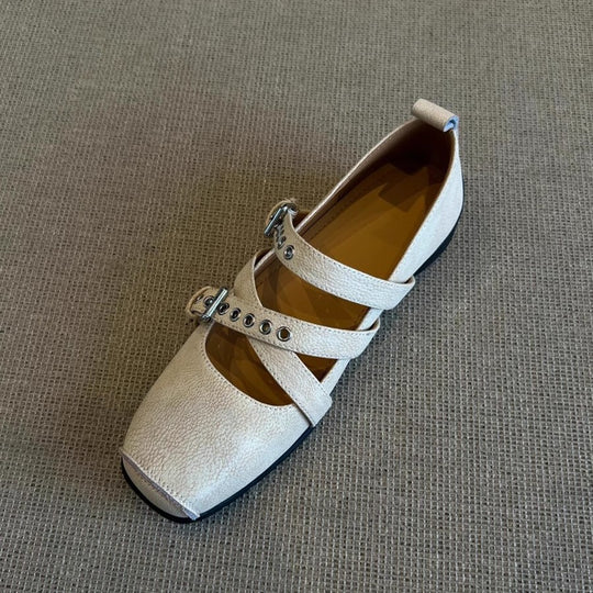 Damen Ballerinas mit dekorativen Riemen und modischen Schnallen EB
