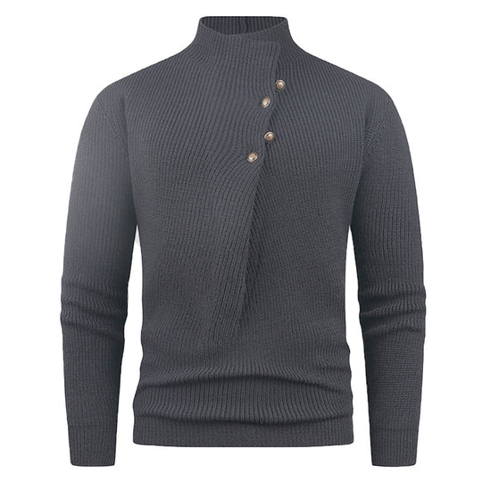 Herren Strickpullover mit modernem Stehkragen und dekorativen Knöpfen EB