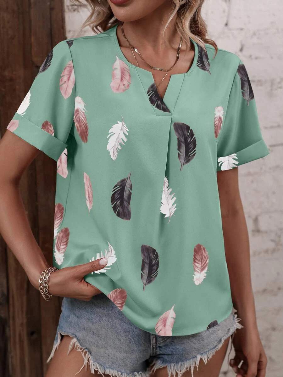 Damen Trendy Bluse mit Blattmuster und lässigem Schnitt EB
