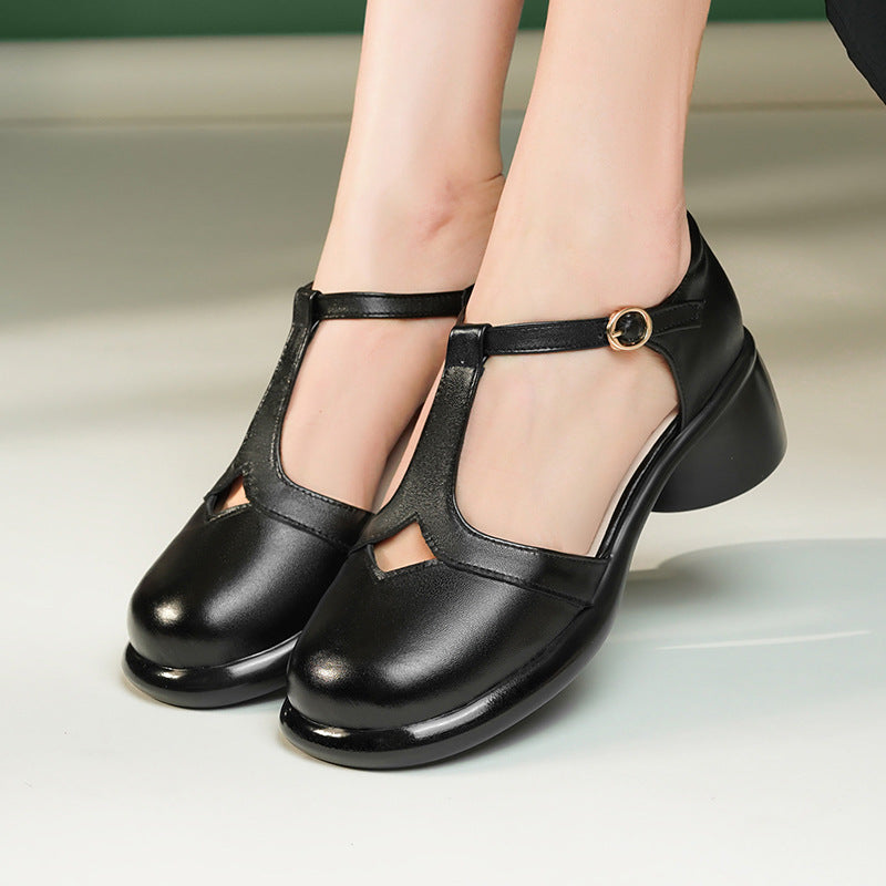 Damen Ballerinas mit verstellbarem Riemen und komfortablem Blockabsatz EB