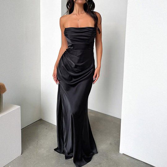 Damen Maxikleid mit schimmernden Details und hohem Schlitz EB