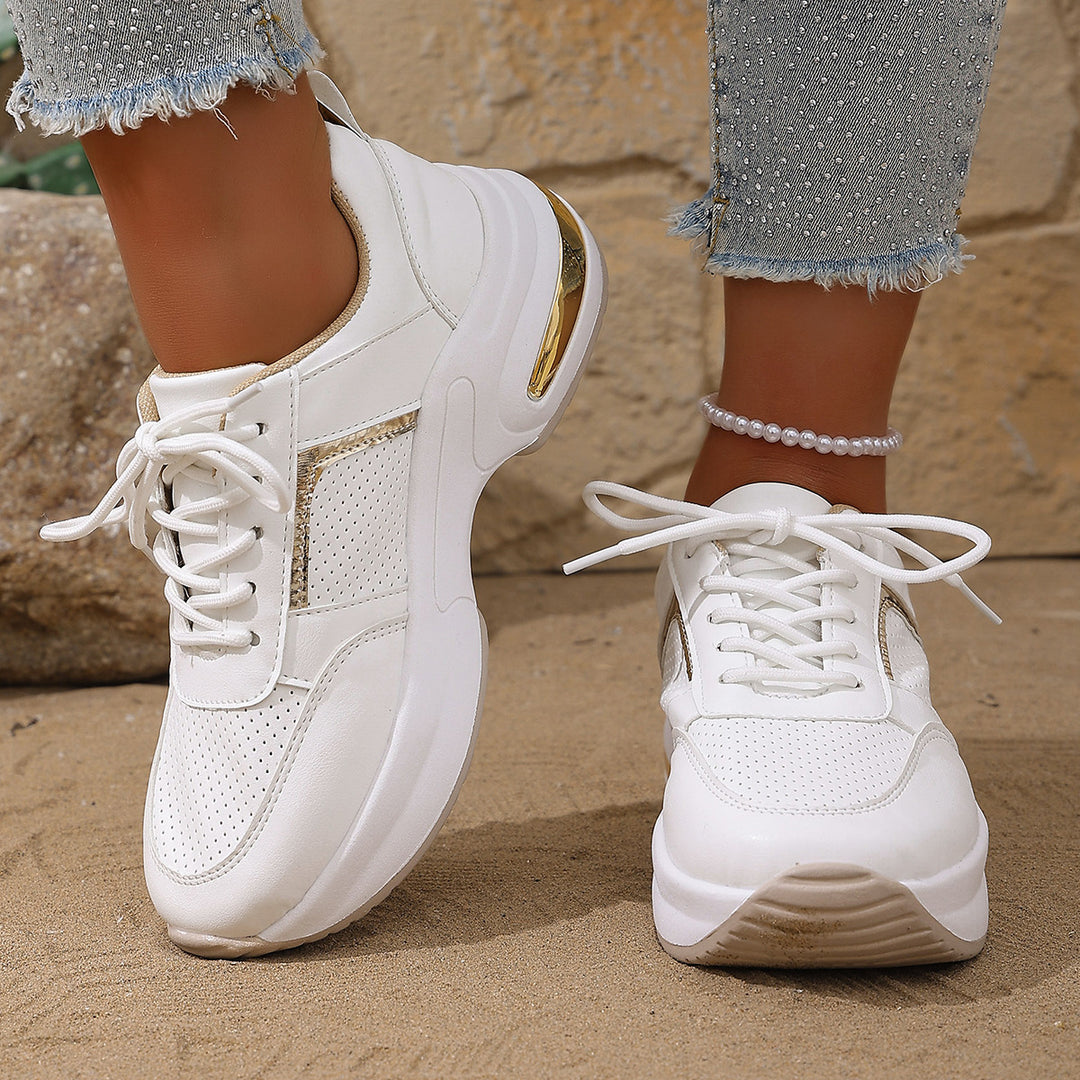 Damen modische Sneakers mit atmungsaktivem Obermaterial und stilvollem Metallic-Detail EB