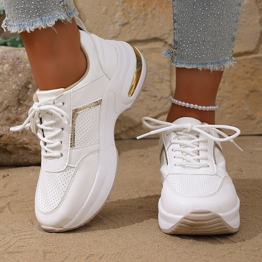 Damen modische Sneakers mit atmungsaktivem Obermaterial und stilvollem Metallic-Detail EB