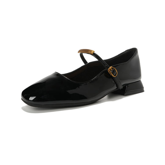 Damen Ballerinas mit elegantem Schnallenverschluss und glänzender Oberfläche EB