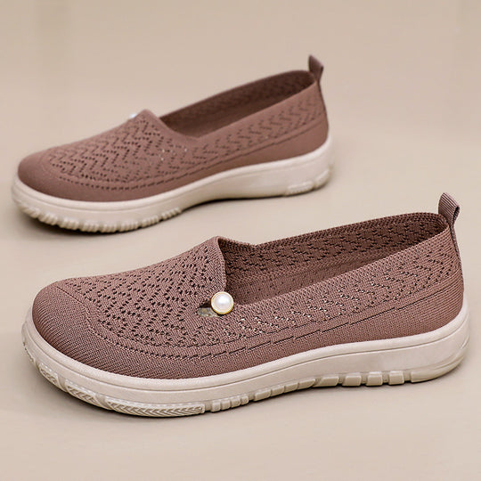 Damen Slip-On Freizeit Schuhe mit eleganter Strickoberfläche und Perlenschmuck EB