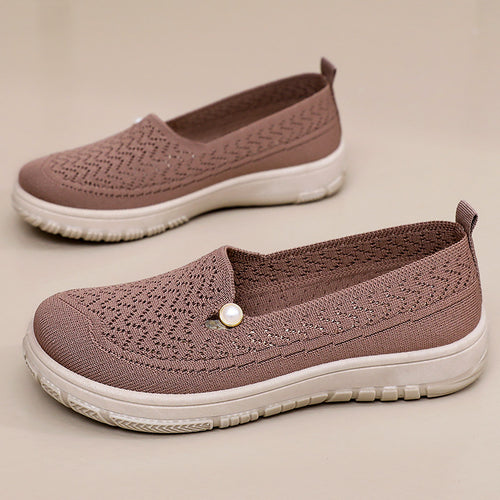Damen Slip-On Freizeit Schuhe mit eleganter Strickoberfläche und Perlenschmuck EB