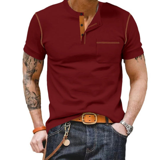 Herren modisches Kurzarm-Henley-Shirt mit kontrastierenden Akzenten und praktischer Brusttasche EB