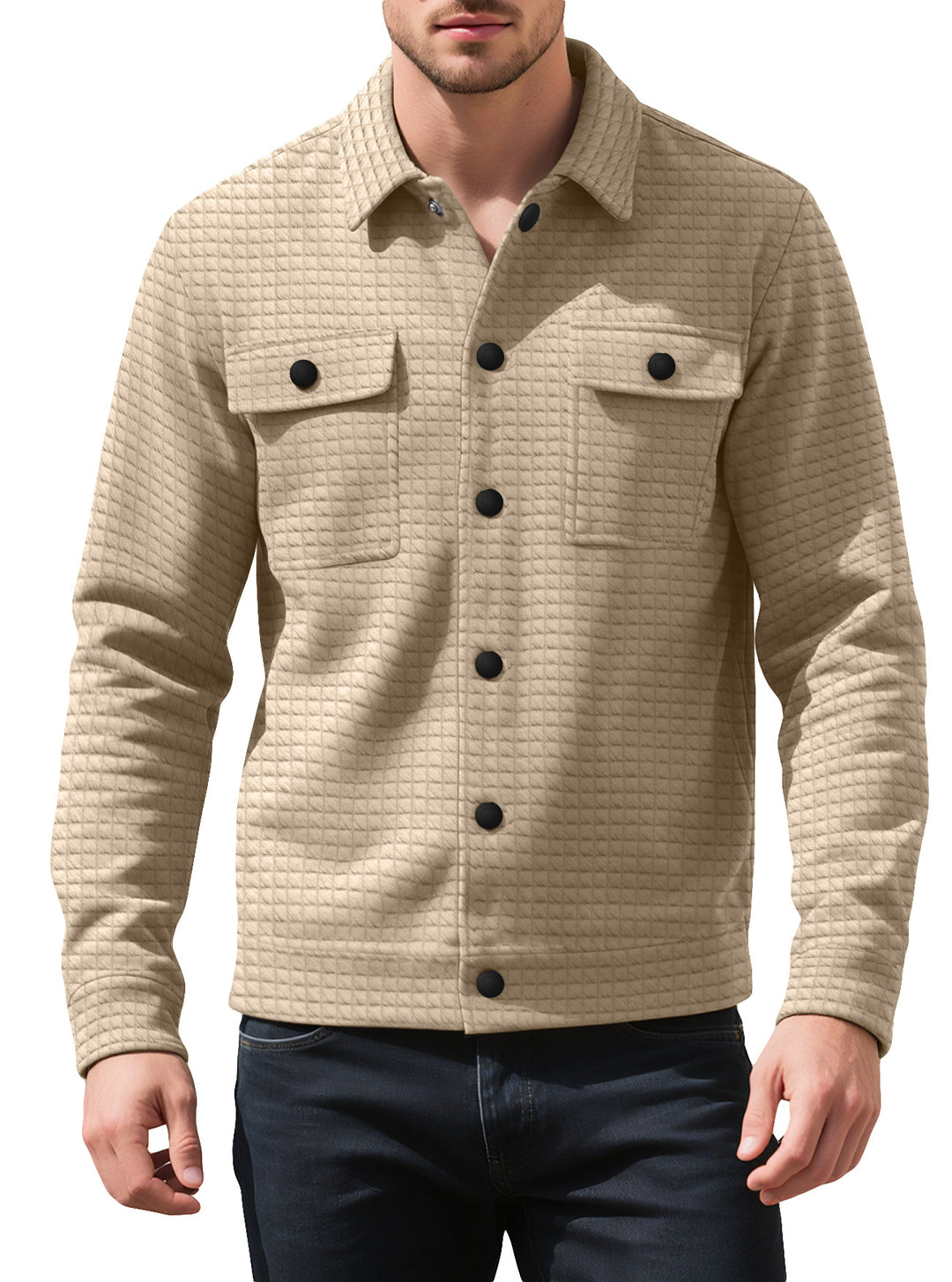 Herren nan Hemdjacke mit quadratischer Steppstruktur Druckknopffront und Brustklappen EB