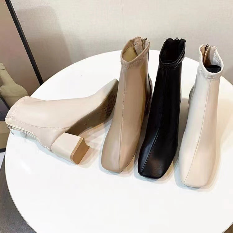 Damen High Heel Stiefeletten mit elegantem Reißverschluss und modischem Blockabsatz EB