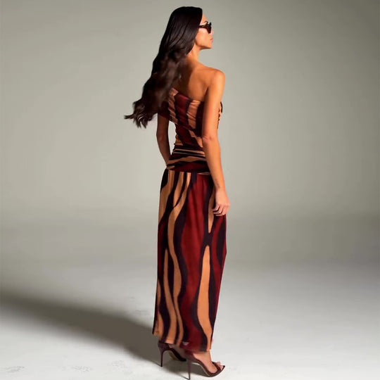 Damen Maxikleid mit asymmetrischem Schnitt und aufregendem Grafikdesign EB