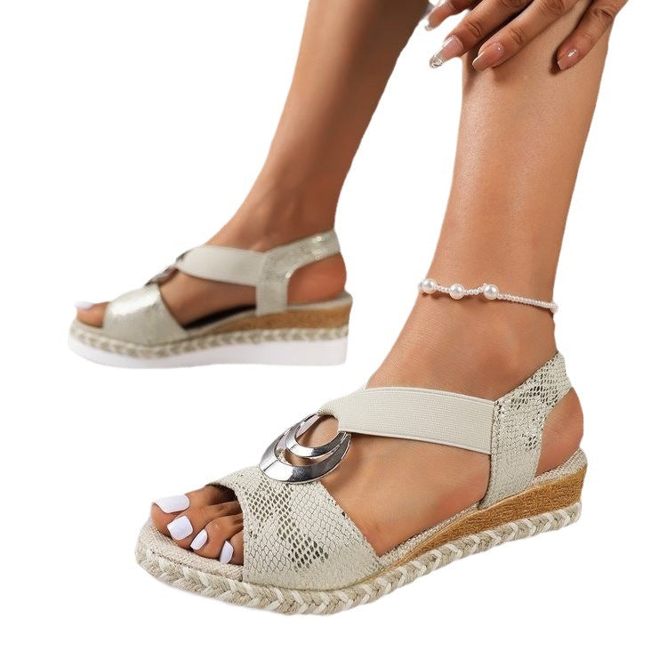 Damen Wedge-Sandalen mit dekorativem Riemendesign EB