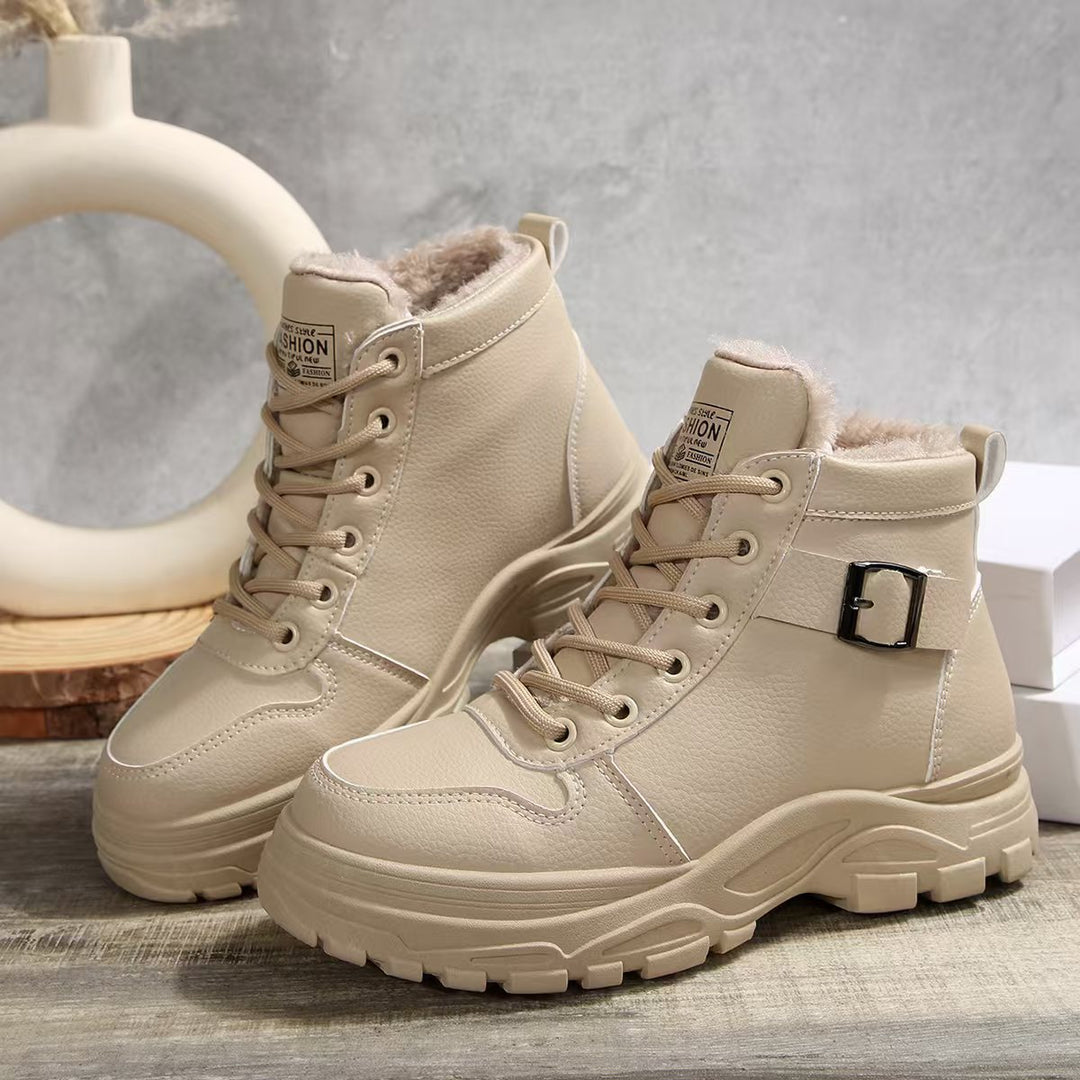 Damen modische Schnürstiefel mit warmem Fleece-Futter und rutschfester Sohle EB