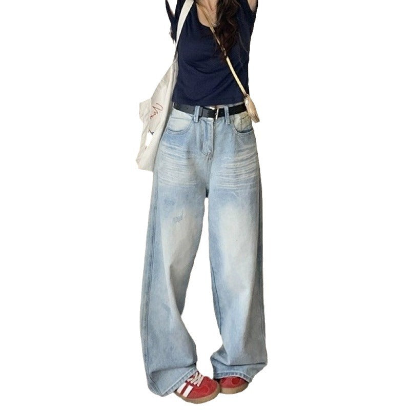 Damen Weite Denim-Hose mit lässigem Schnitt und individuellen Waschungen EB