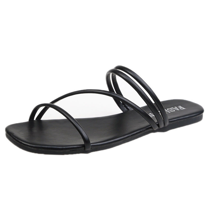 Damen nan minimalistische Schlupf-Sandalette mit filigranen Schlaufenriemen und gepolstertem Komfortfußbett EB