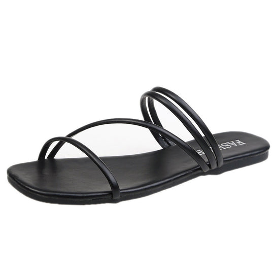 Damen nan minimalistische Schlupf-Sandalette mit filigranen Schlaufenriemen und gepolstertem Komfortfußbett EB
